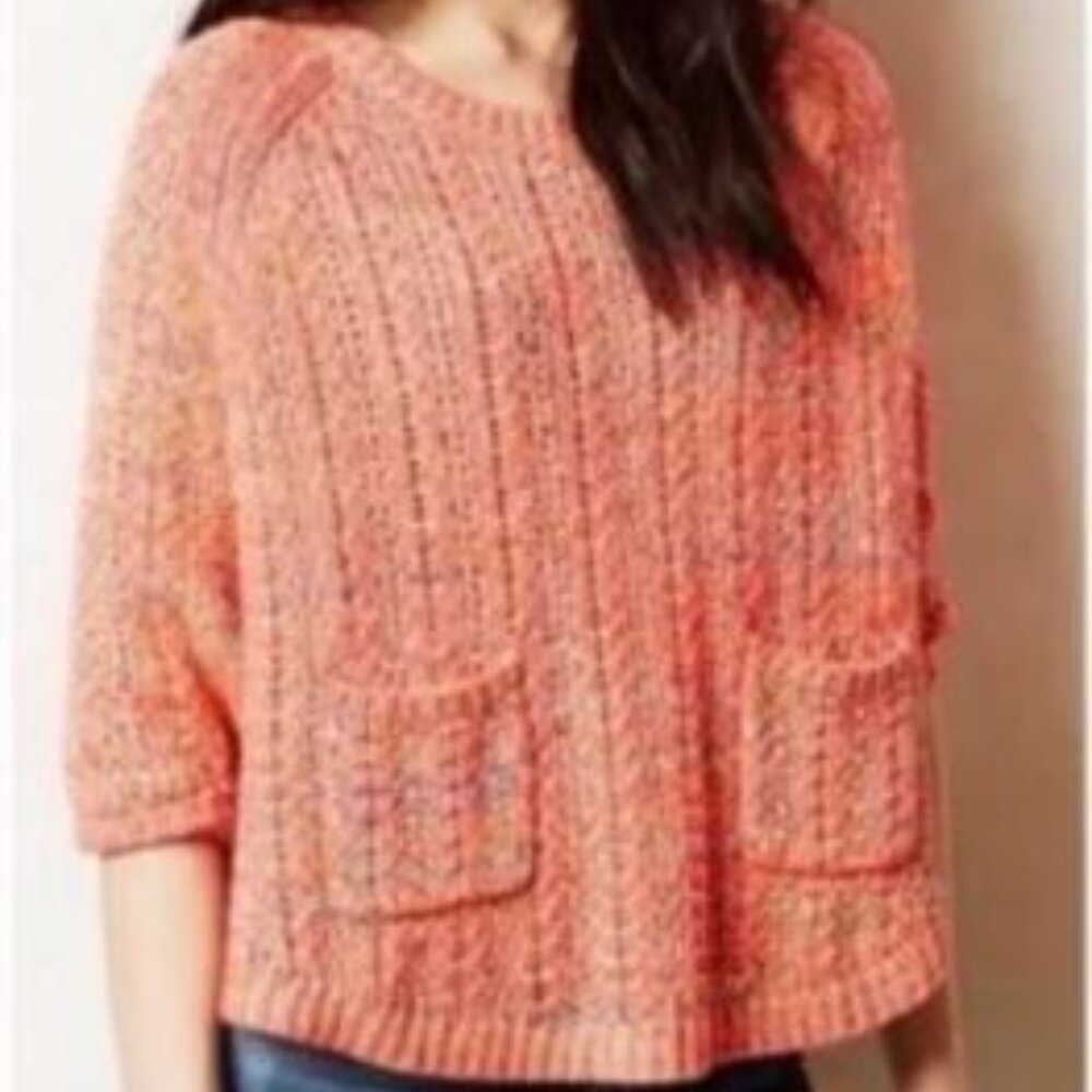 Anthropologie Orange Marled Scoopneck Pullover